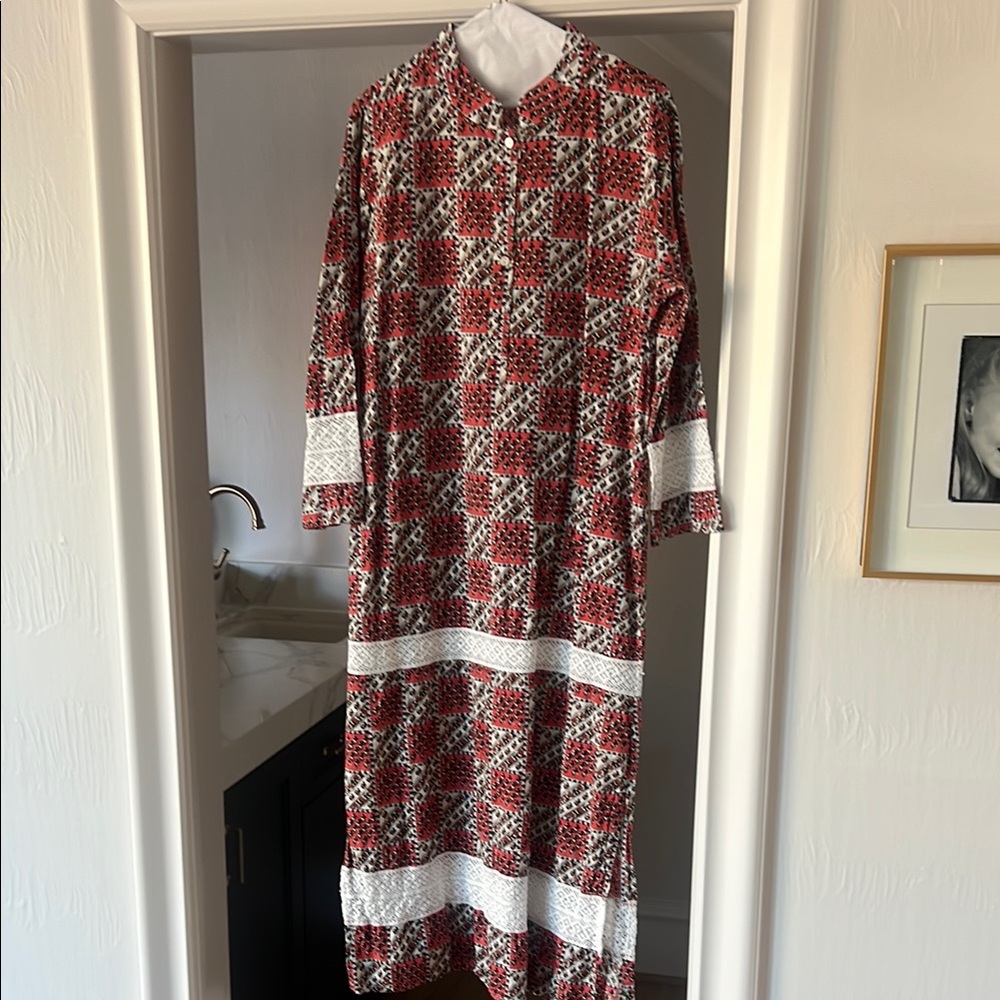 Julia Amory Brown and Orange Casual Maxi Dress with Bishop Sleeves